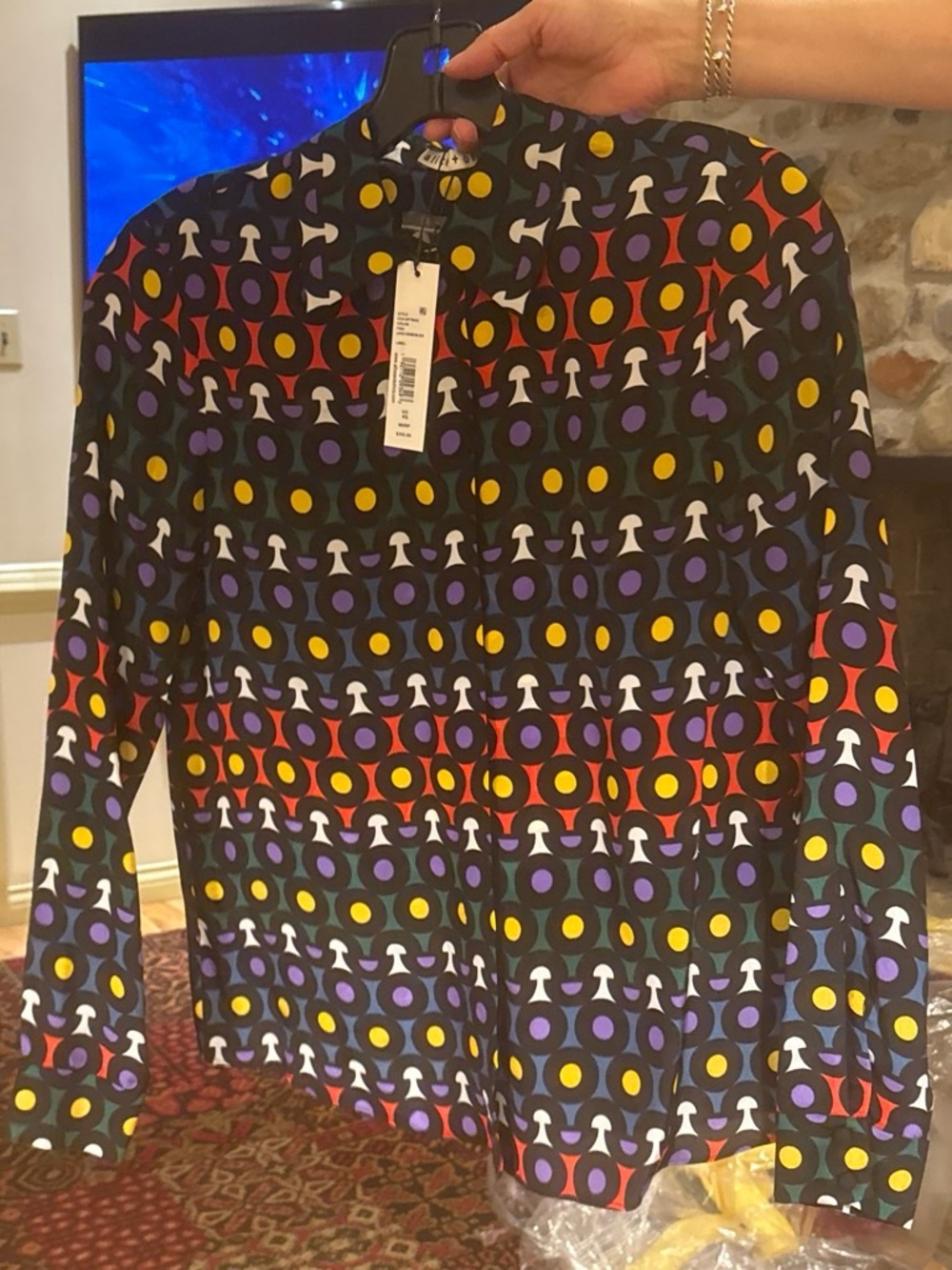 Alice + Olivia Black Blouse with Multicolor Dot Motif - Picture 6 of 6